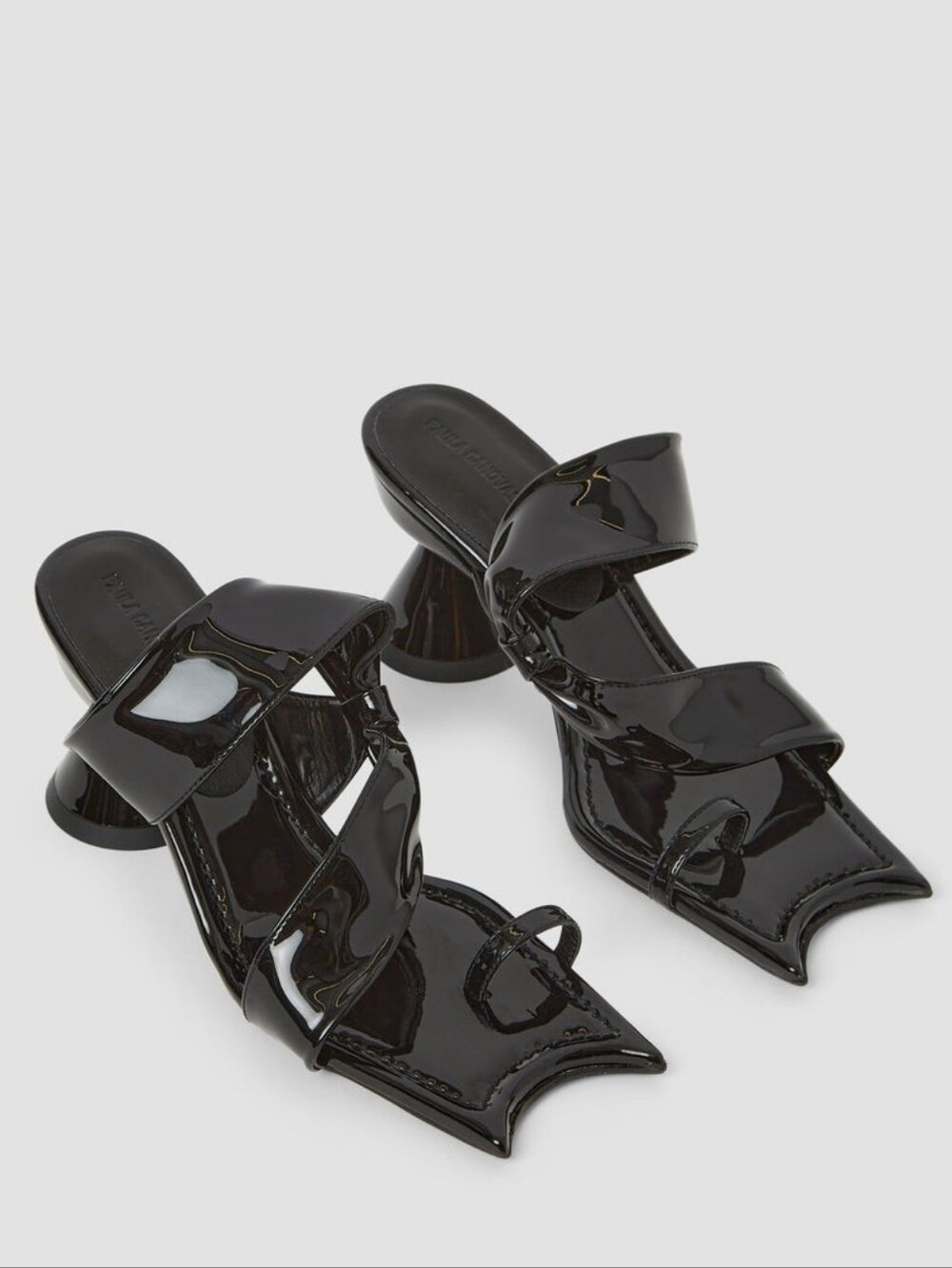 PAULA CANOVAS DEL VAS Diablo heel sandals 38 7.5 Black Patent Sandal Low Heel